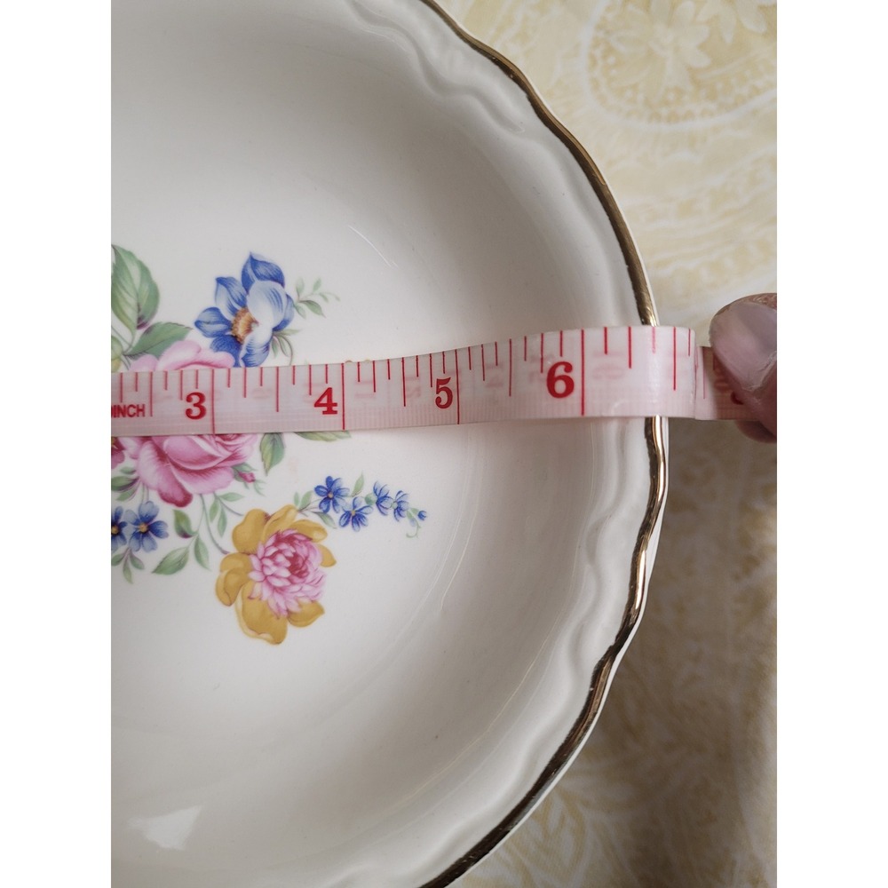 Vintage Scio Hazel Dessert Bowls Set/8 Scalloped Gold Trim Rose FruitBowls 6.5in - Picture 3 of 3